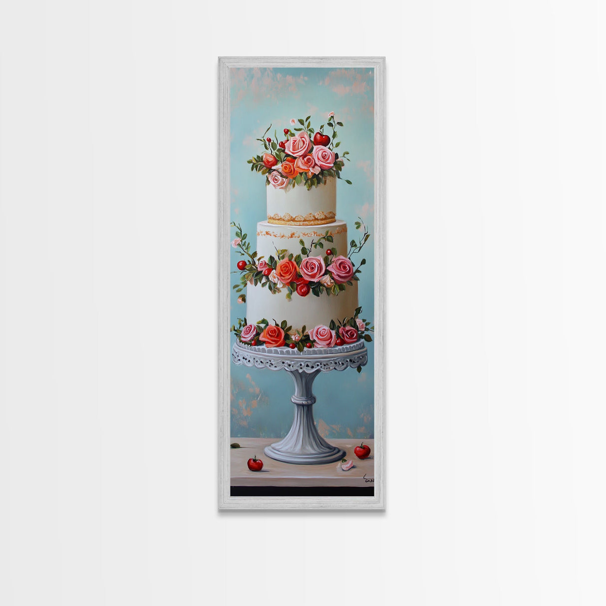 Wedding Decor Painting Print of a Wedding Cake - Framed Canvas Print - Wedding Decorations - Wedding Art - Tall Skinny Wall Art - Narrow Art