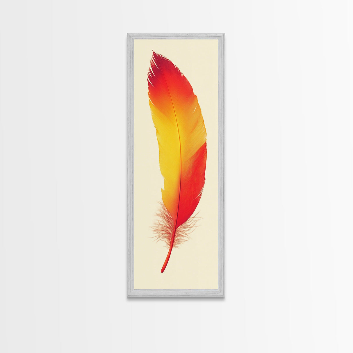 Red and Orange Feather Painting Print - Boho Wall Art - Framed Canvas Print - Tall Skinny Art - Minimalist Home Decor - Rustic Decor