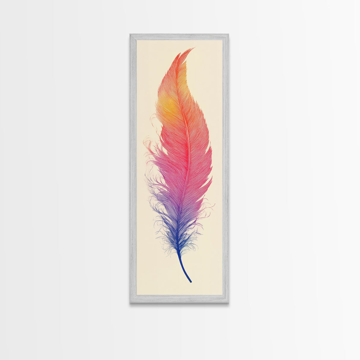 Funky Feather Painting Print - Framed Canvas - Home Decor - Tall Narrow Art - Feather Wall Art - Southwestern Decor