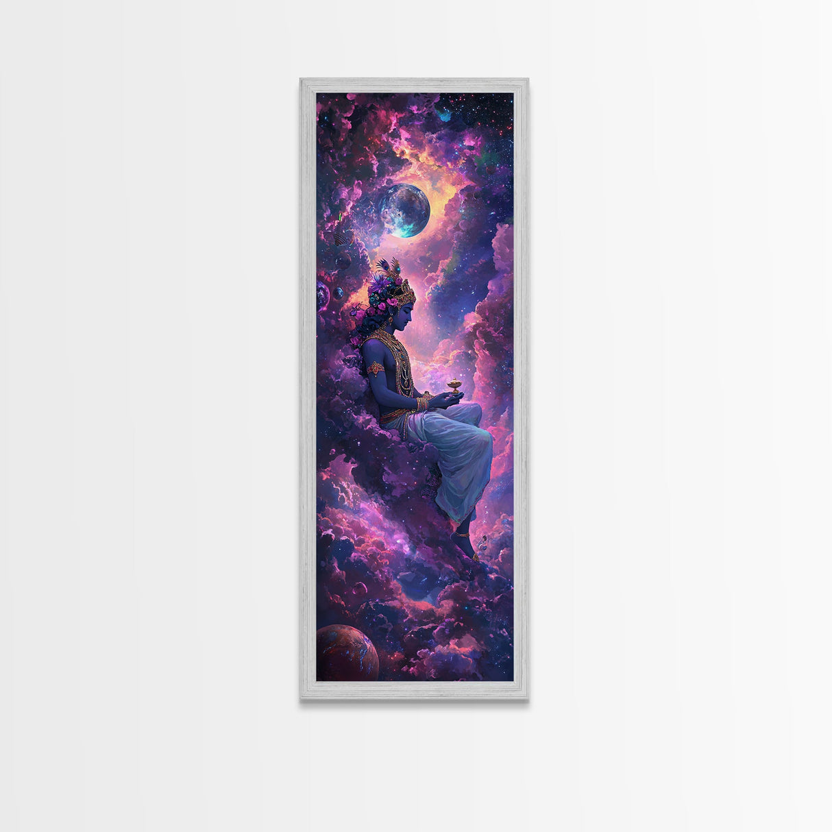 Radha Krishna Painting Print, Framed Canvas Print, Krishna Wall Art, Tall Vertical Art, Skinny Art, Indial Art, Krishna Painting, Galaxy Krishna Art