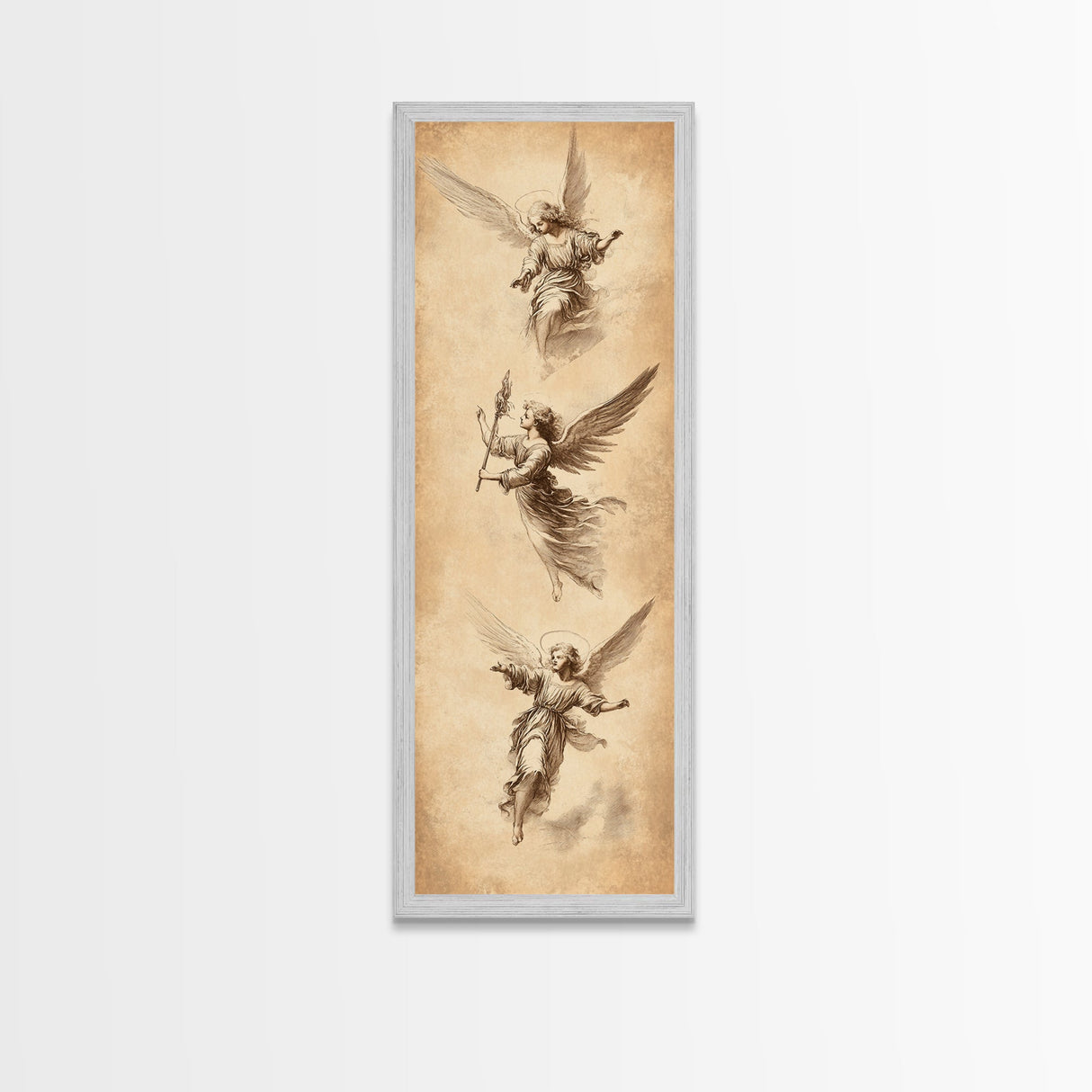 Guardian Angels Wall Art, Framed Canvas Print, Angel Painting, Angel Decor, Tall Skinny Art, Narrow Wall Art, Angelic Painting, Christmas Art