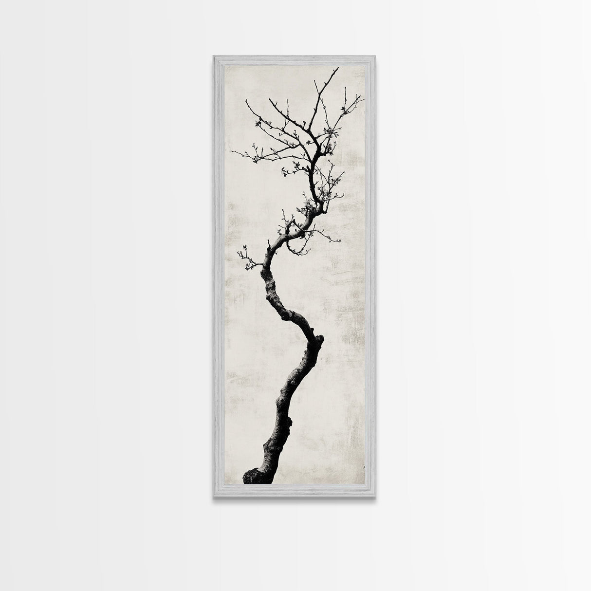 Framed Canvas Print of Minimalist Birch Tree Art in Black and White, Wabi Sabi Art, Rustic Wall Art, Above Bed Wall Art, Tall Skinny Art, Japanese Aesthetic
