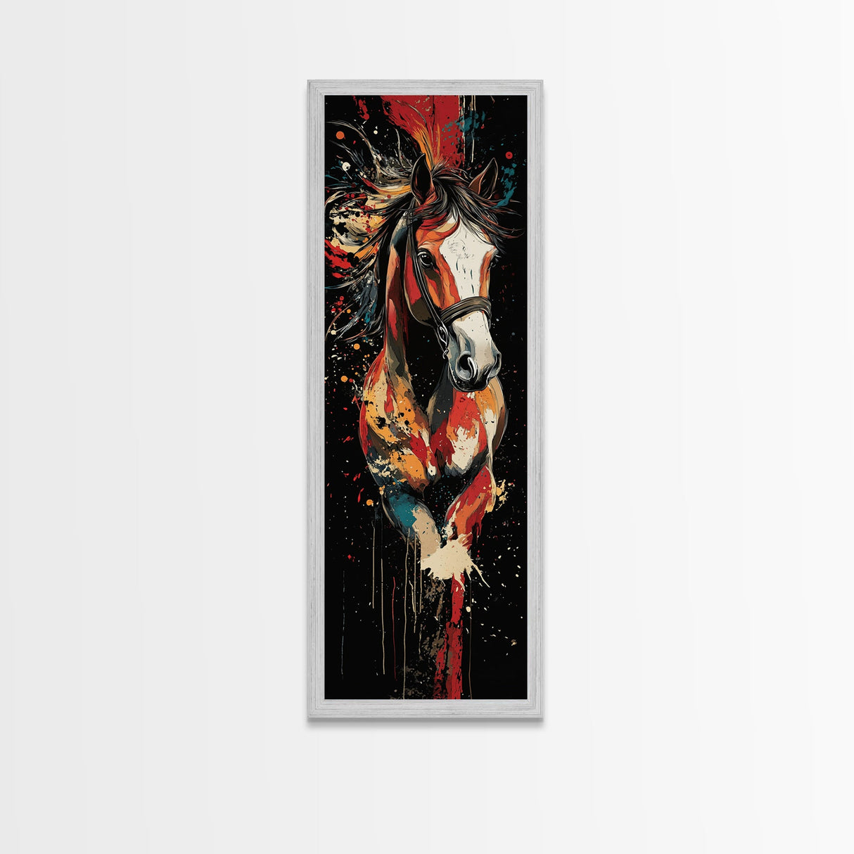 Abstract Horse Painting Framed Canvas Print Colorful Chicano Art Bold Moody Southwest Long Narrow Wall Art Bedroom or Living Room
