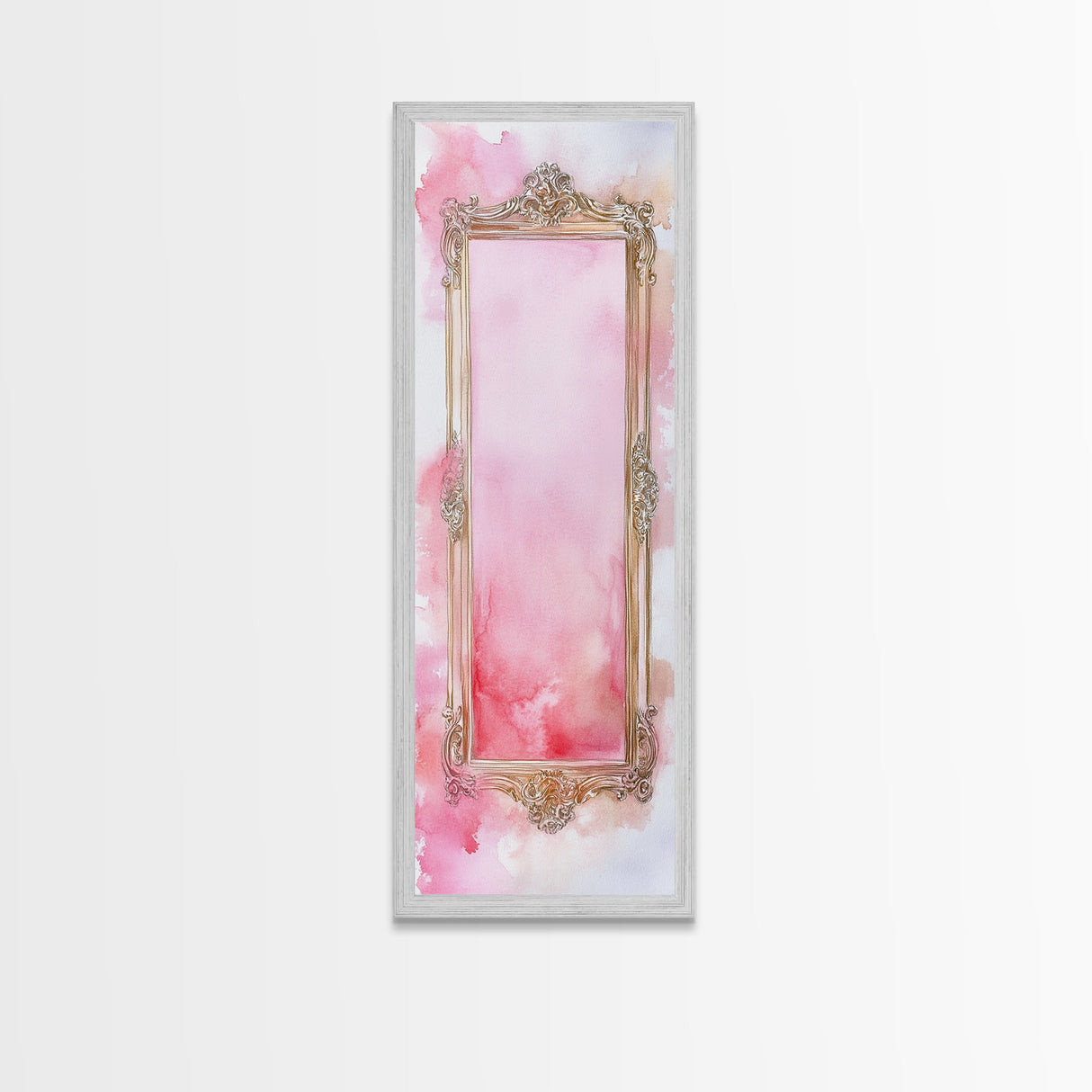Ornate Frame Canvas Print, art nouveau-inspired pink framed decor with a touch of wabi sabi, classic vertical wall art for elegant spaces.