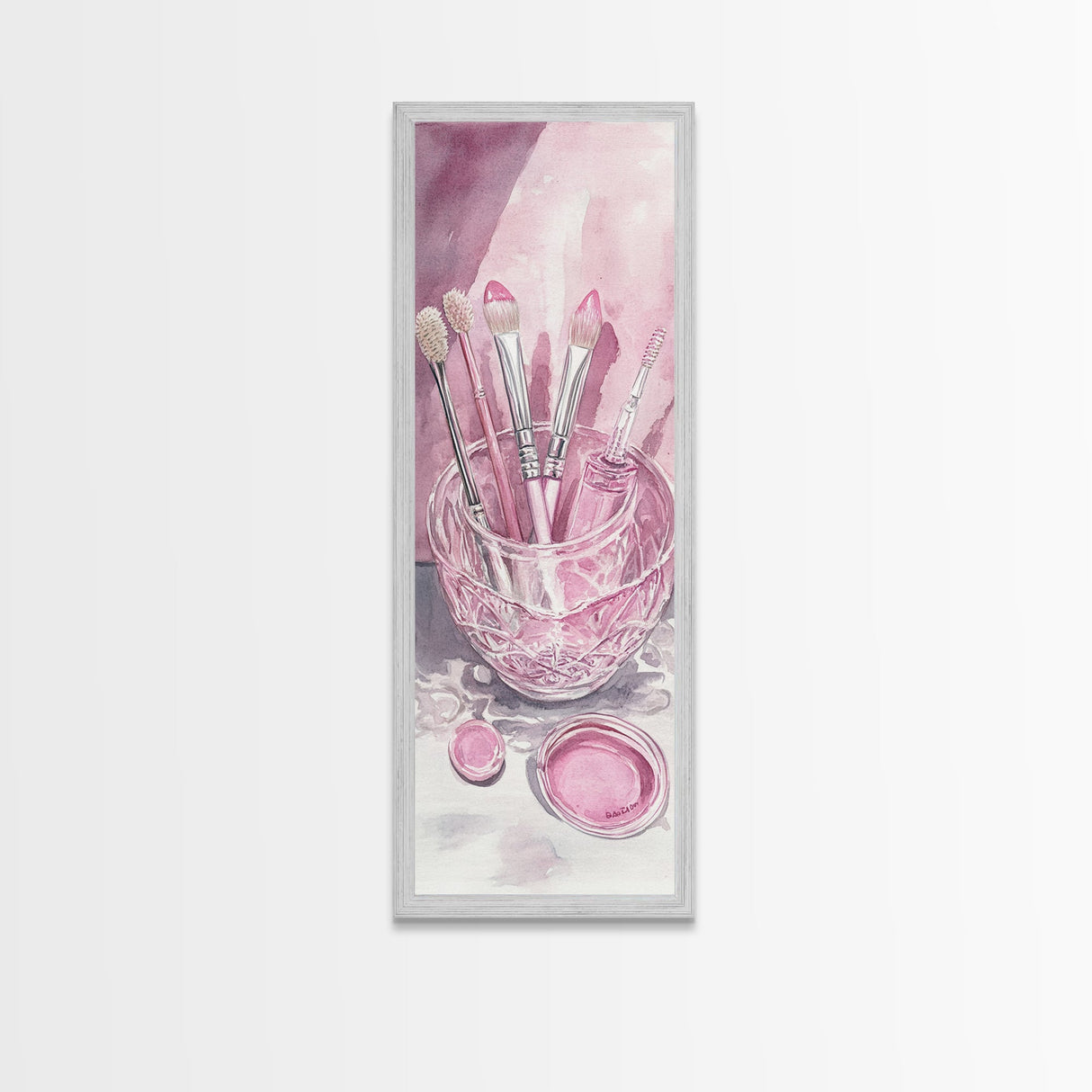 Makeup Brushes Canvas Print - Pink Abstract Art of Beauty Tools, Feminine Wall Art, Gift Idea for Her, Minimalist Room Decor