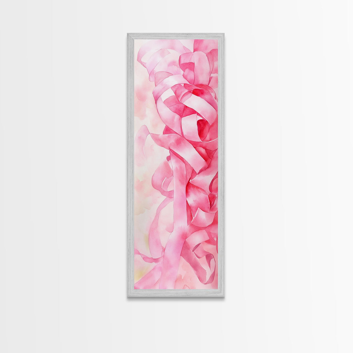 Pink Ribbons Canvas Print Abstract Feminine Wall Art Whimsical Vertical Decor Skinny Boho Gift Idea Light Pink Aesthetic