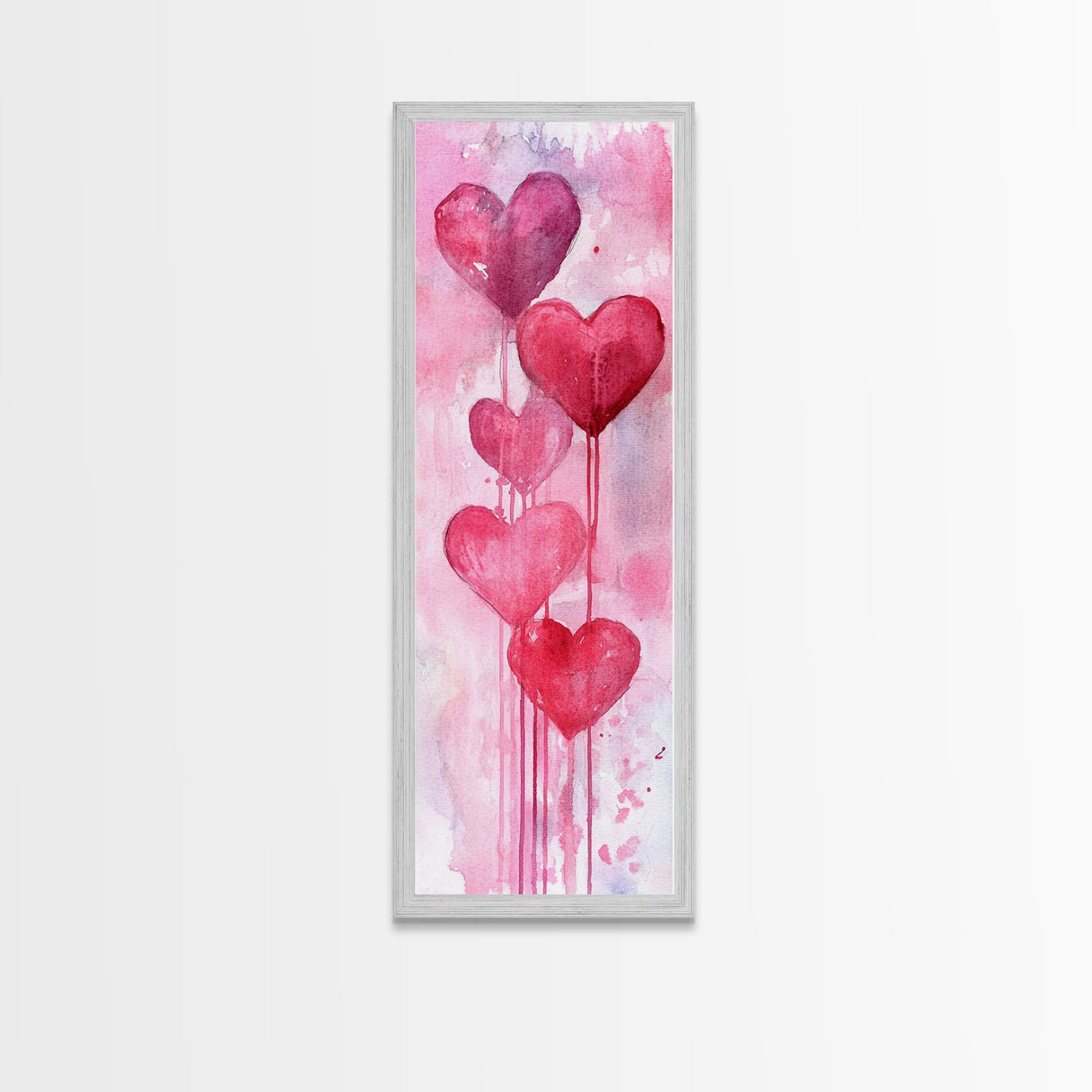 Dripping Heart Art Canvas Print, Moody Abstract Pink Wall Art, Romantic Living Room Art, Extra Vertical Skinny Tall Narrow Artwork