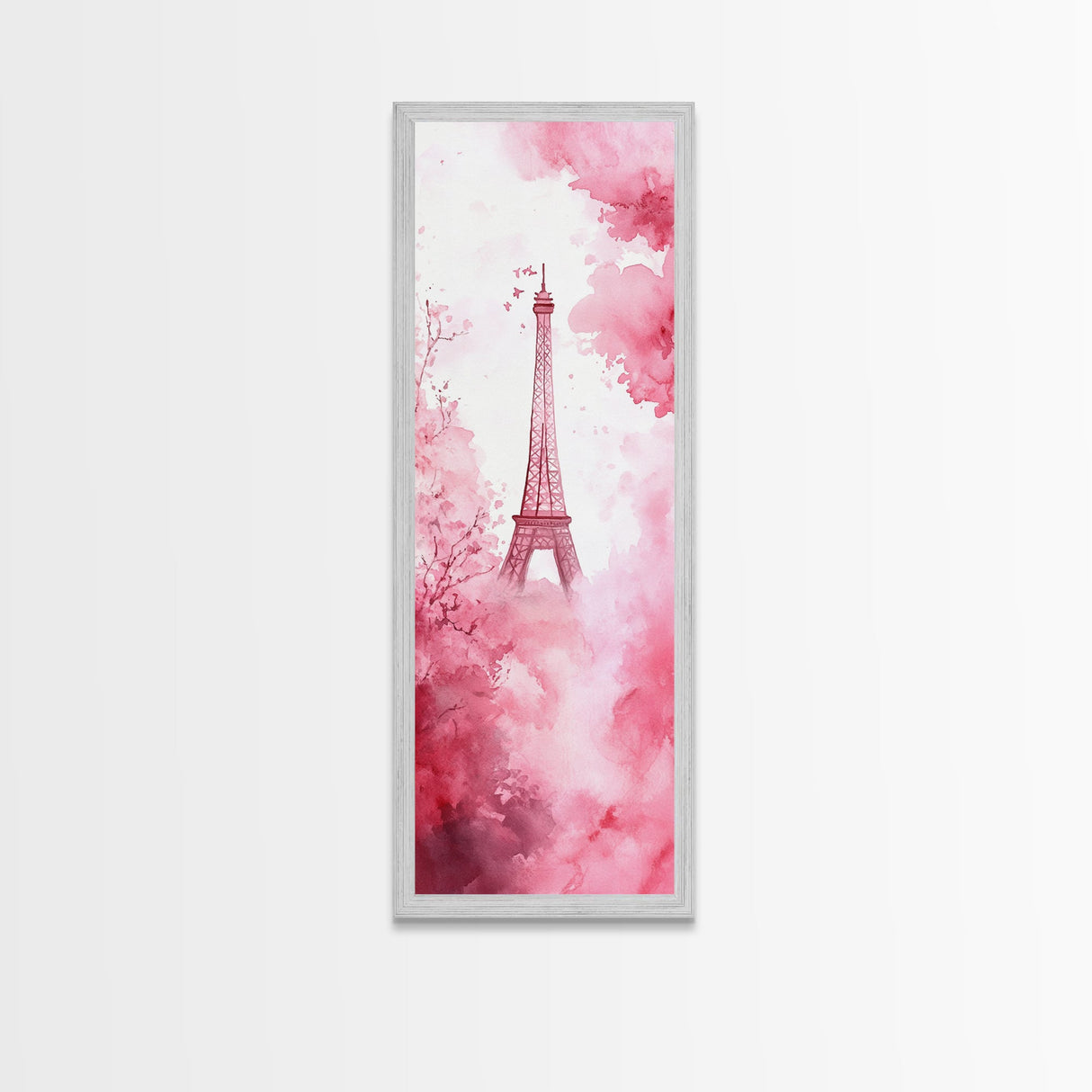 Eiffel Tower Painting Framed Canvas Print Romantic Parisian Wall Art Light Pink Decor Vertical Artwork Whimsical Home Accent Art