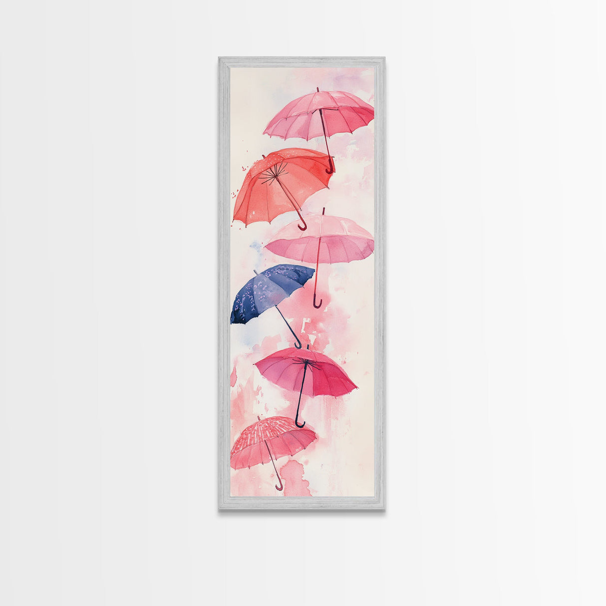 Vibrant Umbrellas Framed Canvas Print in Pink Orange Wall Art Style Perfect Whimsical Vertical Art for Dorm or Playful Decor