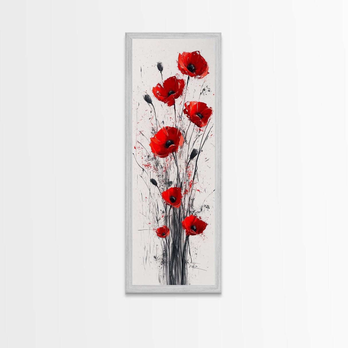 Bright Red Poppy Flower Art Framed Canvas Print Wildflower Painting Botanical Prints Modern Office Rustic Farmhouse Art