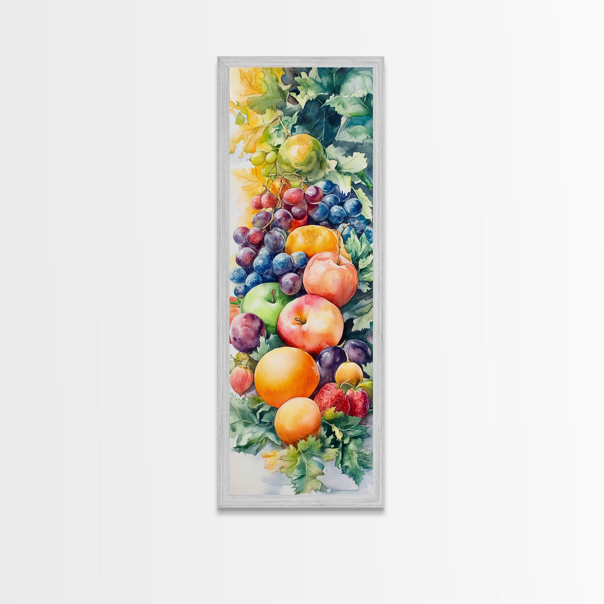 Still Life Canvas Print with Autumn Fruits and Grapes, Antique Farmhouse Rustic Art, Vertical Kitchen Seasonal Wall Decor