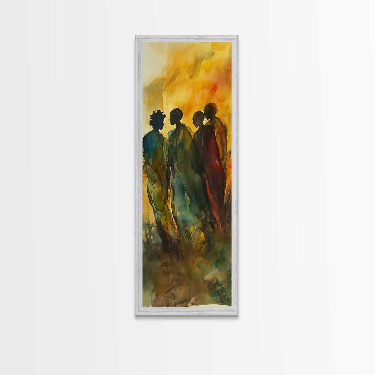 Golden Silhouettes Framed Canvas Print African Inspired Art Sunset Hues Moody Abstract Living Room Wall Art Fall Home Decor