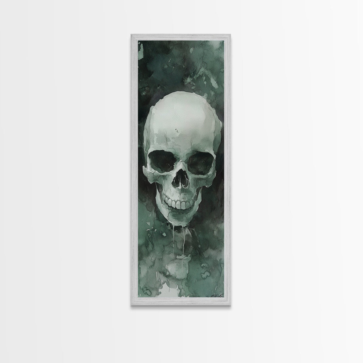 Minimalist Skull Canvas Print in Dark Green Tones, Wabi Sabi Art with Rustic Decor Style, Perfect for Unique Wall Art Accent