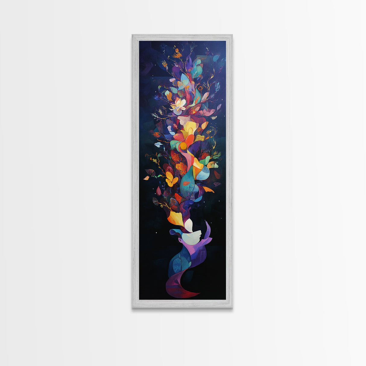 Vibrant Floral Explosion Canvas Print with Boho Artistic Style, Vertical Wall Art Gift Idea with Nature-Inspired Colors