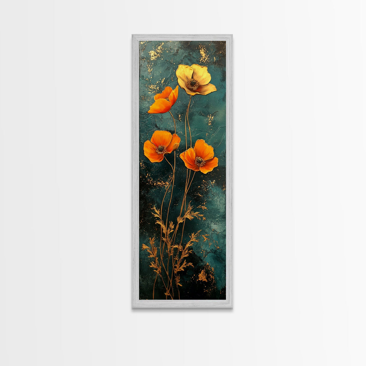 Elegant Poppy Bouquet Framed Canvas Print | California Poppy Art | Botanical Prints | Vertical Art | Rustic Wall Art | Fall Decor