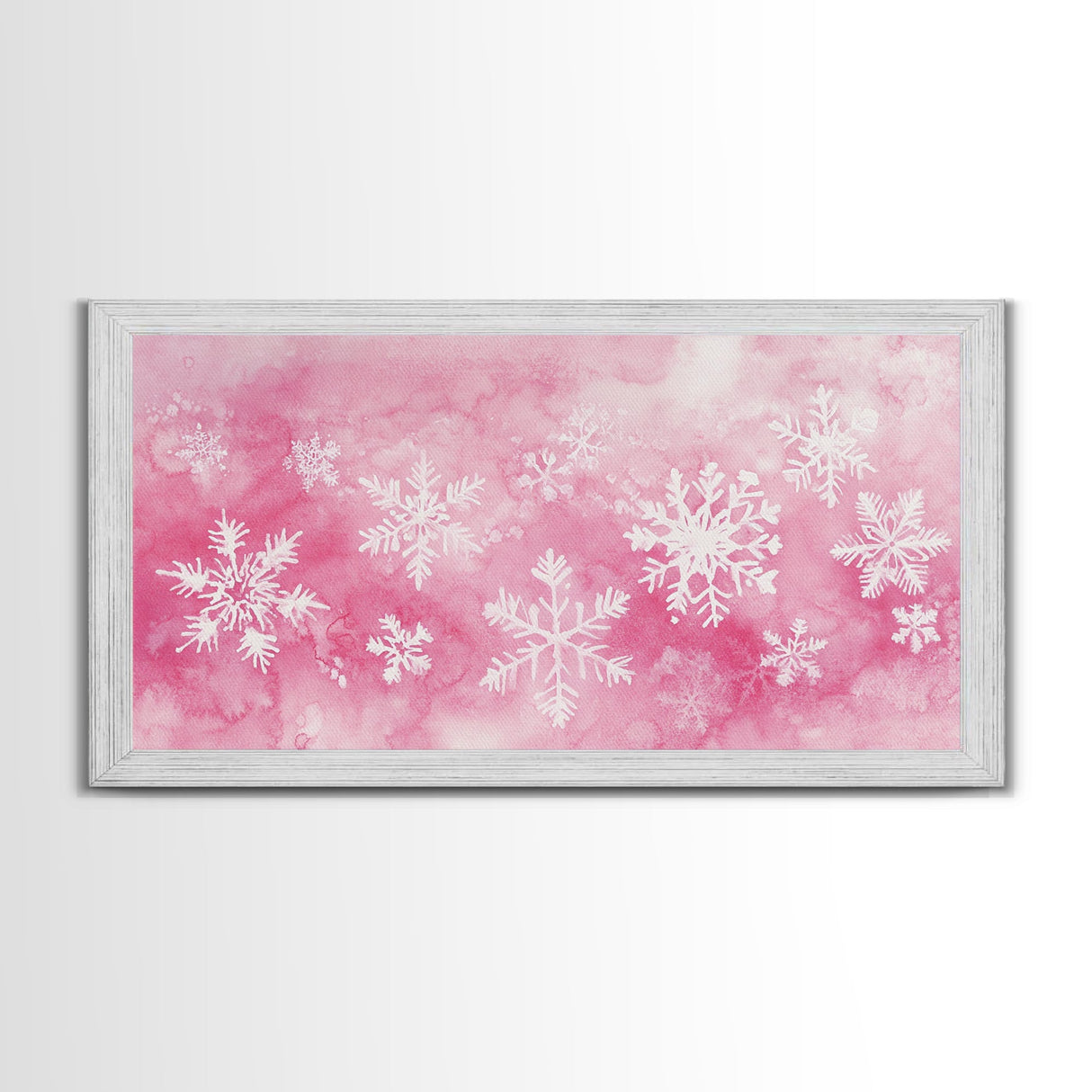 Snowflake Christmas Canvas Print, Winter Wonderland Art, Light Pink Wall Decor, Festive Holiday Artwork, Cozy Seasonal Charm Gift