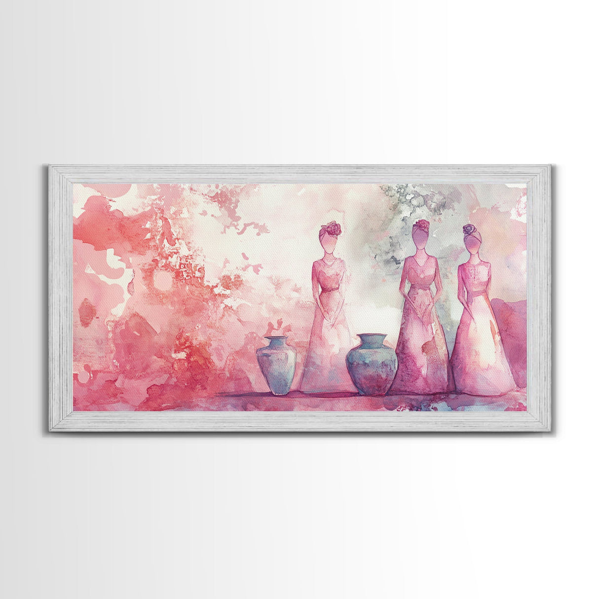 Vase and Women Canvas Print Pink Abstract Minimalist Art Framed Wabi Sabi Boho Bedroom Light Pink Rustic Living Room Christmas Gift