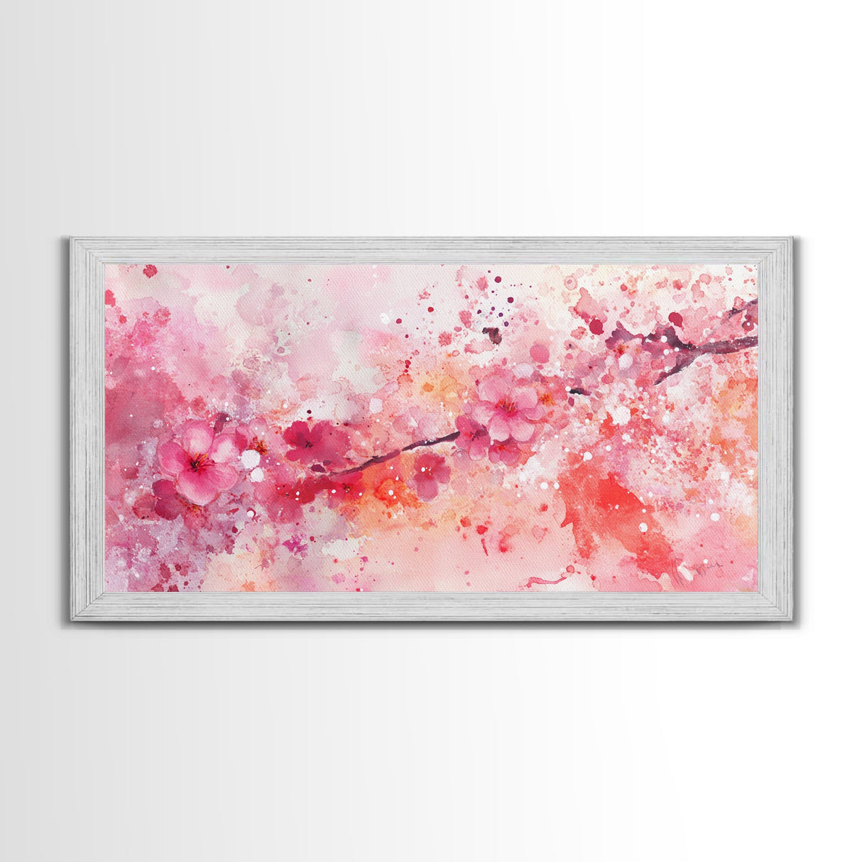 Vibrant Cherry Blossom Canvas Print | Pink Orange Wall Art | Spring Inspired Artwork | Living Room Above Sofa Decor | Horizontal Art