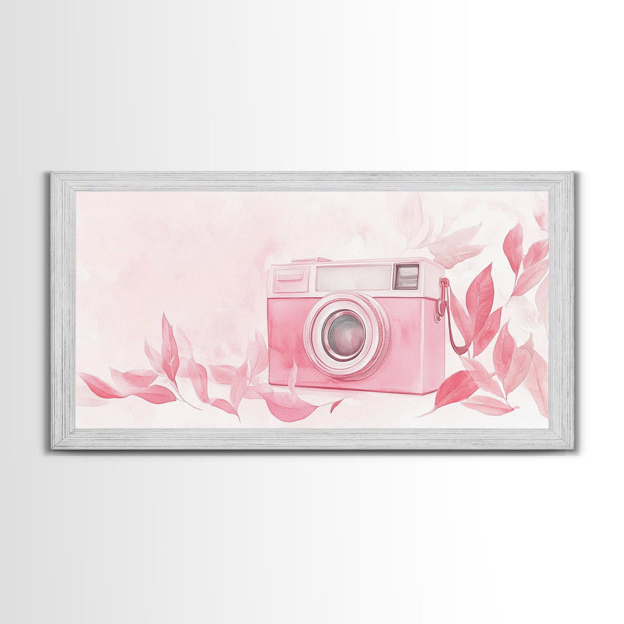 Retro Pink Camera Canvas Print | Whimsical Photography Wall Art | Light Pink Modern Decor | Unique Living Room Artwork | Gift Idea