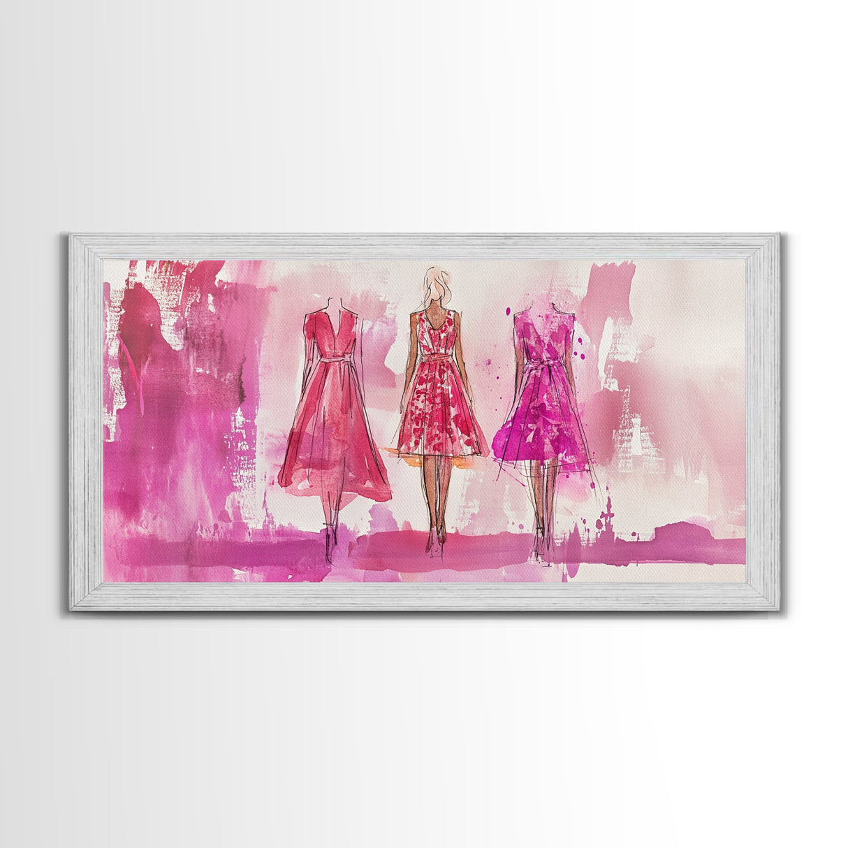 Chic Pink Dress Canvas Print | Fashion Inspired Artwork | Retro Pink Abstract Wall Art | Bedroom or Boutique Framed Decor | Trendy Art