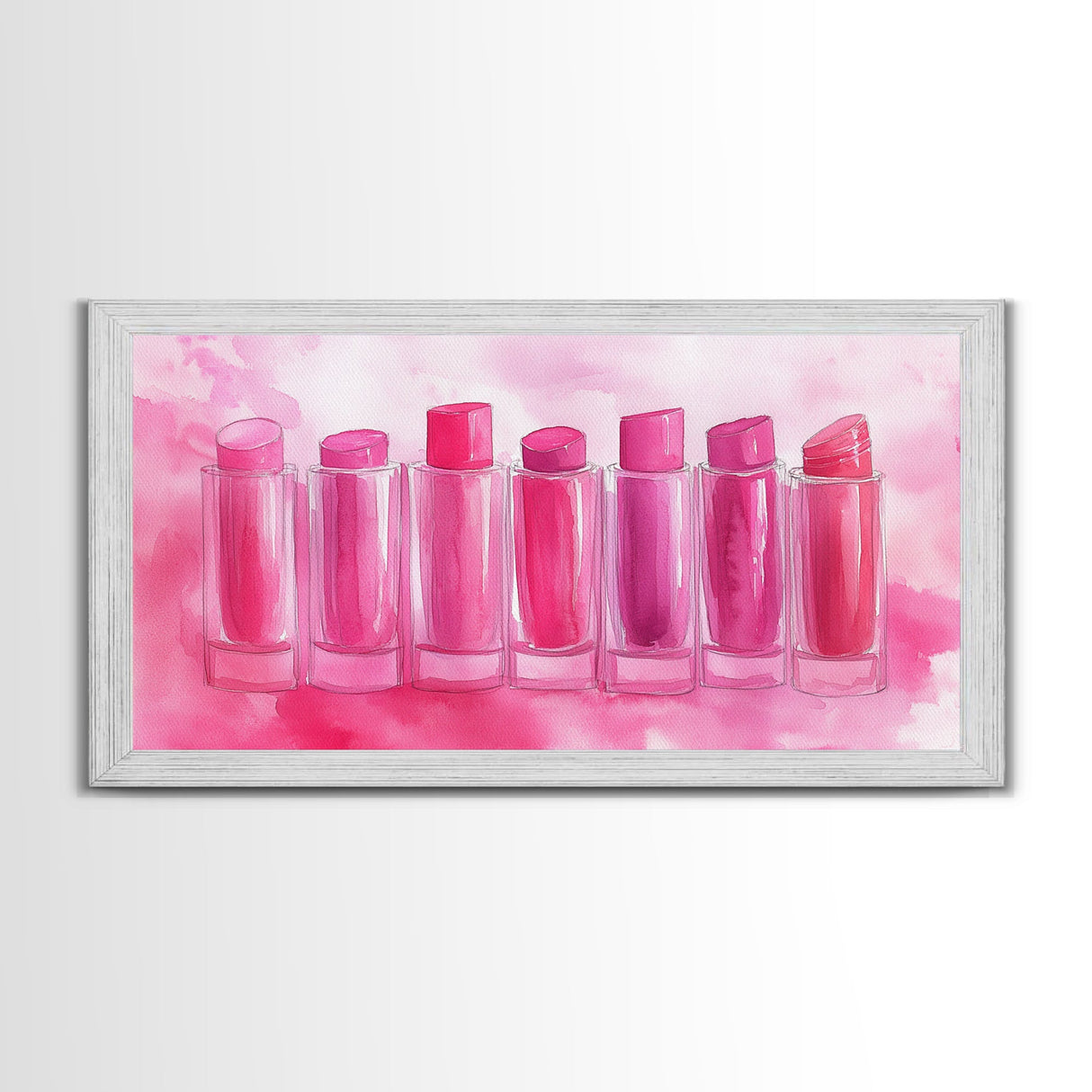 Lipstick Row Canvas Print | Pink Wall Art, Whimsical Decor, Light Pink Art, Feminine Gift Idea, Living Room Art, Above Couch Decor
