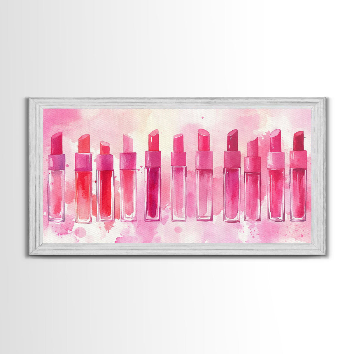 Elegant Lipsticks Display Painting as Pink Abstract Wall Art on Canvas Print, Makeup Collector Vanity or Bedroom Accent Decor