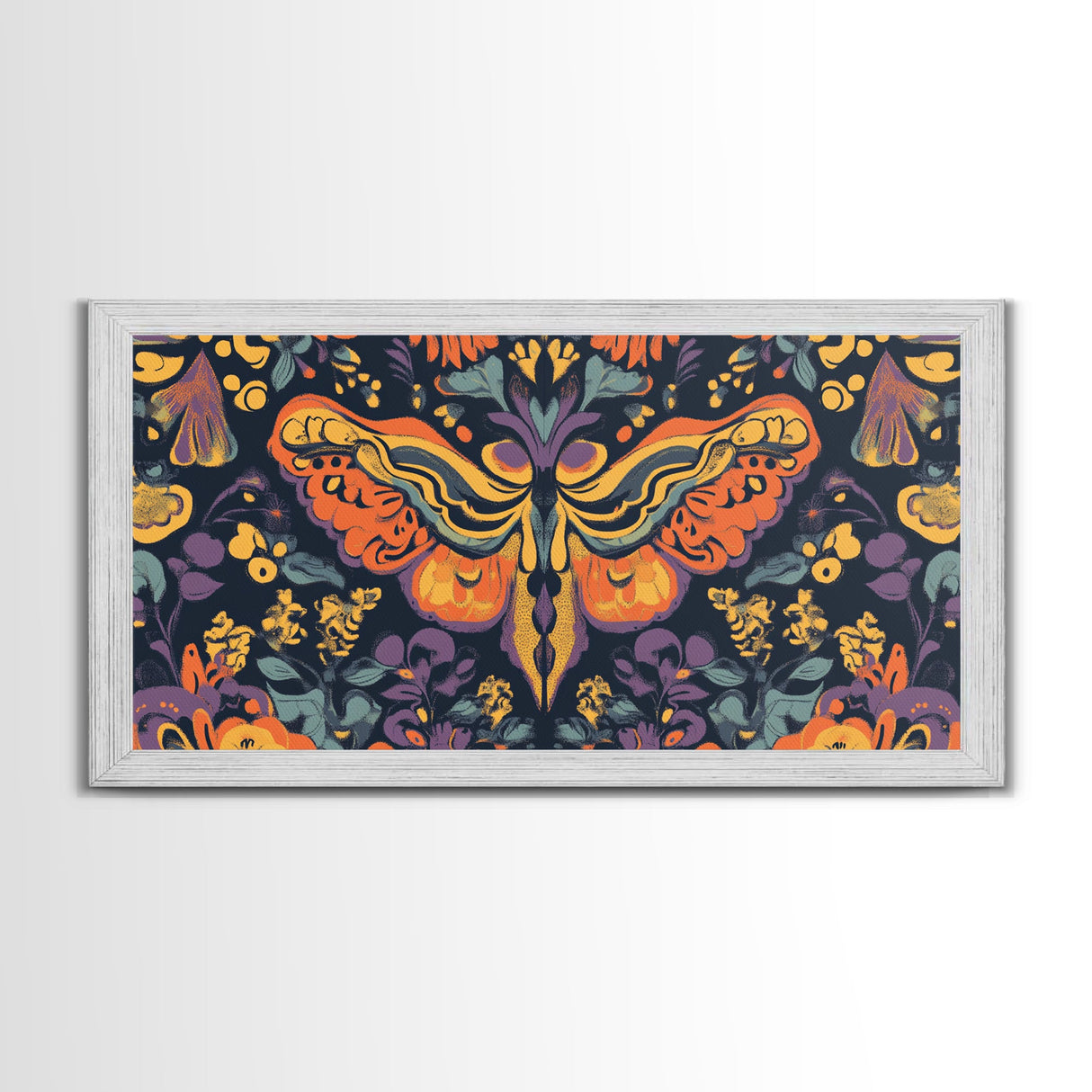 Mystical Butterfly Mandala Framed Canvas Print, Whimsical Art Decor, Colorful Bohemian Wall Art, Sacred Geometry, Dreamy Bedroom Art