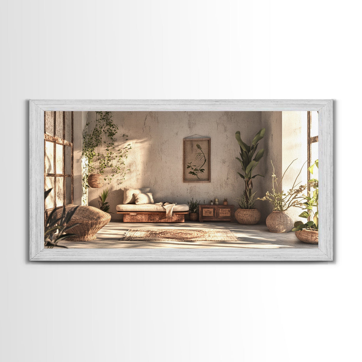 Serene Boho Nook Canvas Print, Minimalist Wabi Sabi Wall Art Vertical Decor, Rustic Botanical Artwork Guest Room Inspiration Idea
