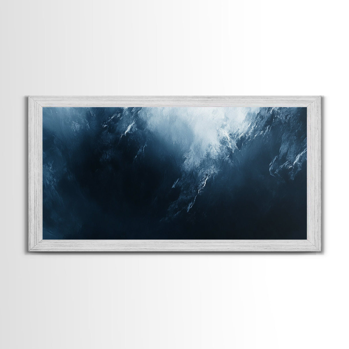 Moody Ocean Framed Canvas Print, Nautical Wall Art Bedroom Decor, Coastal Painting Gift Idea Nautical Seascape Horizontal Artwork