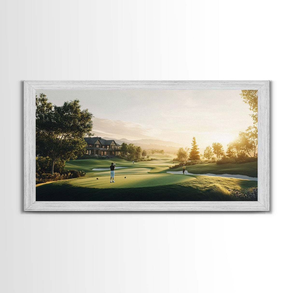 Golf Course Sunset Canvas Print Panoramic Landscape Art Rustic Decor Above Bed Artwork Gift Idea Extra Wide Horizontal Wall Art