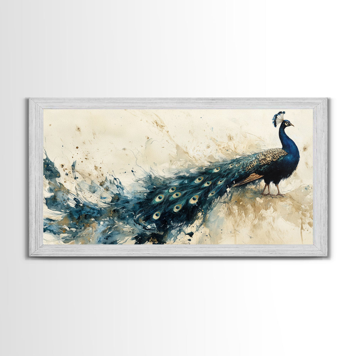 Stunning Peacock Art Framed Canvas Print, Bold Wildlife Wall Decor, Moody Nature Painting, Bedroom Above Sofa Art Gift Idea