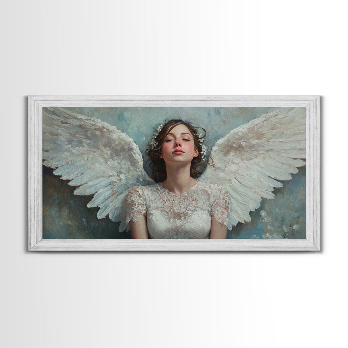 Heavenly Grace Framed Canvas Print with Angel Art Prints and Whimsical Art for Light Pink Wall Art and Romantic Home Decor