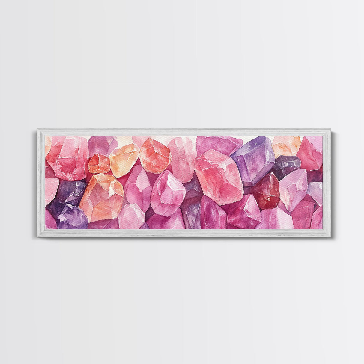 Gemstone Painting Canvas Print with Whimsical Crystal Colors, Gift Idea with Pink Orange Wall Art Accents, Boho Vertical Art