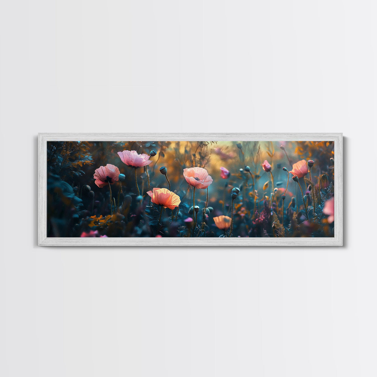 Twilight Wildflower Canvas Print Moody Art Poppy Painting Botanical Wall Art Whimsical Living Room Autumn Rustic Floral Decor