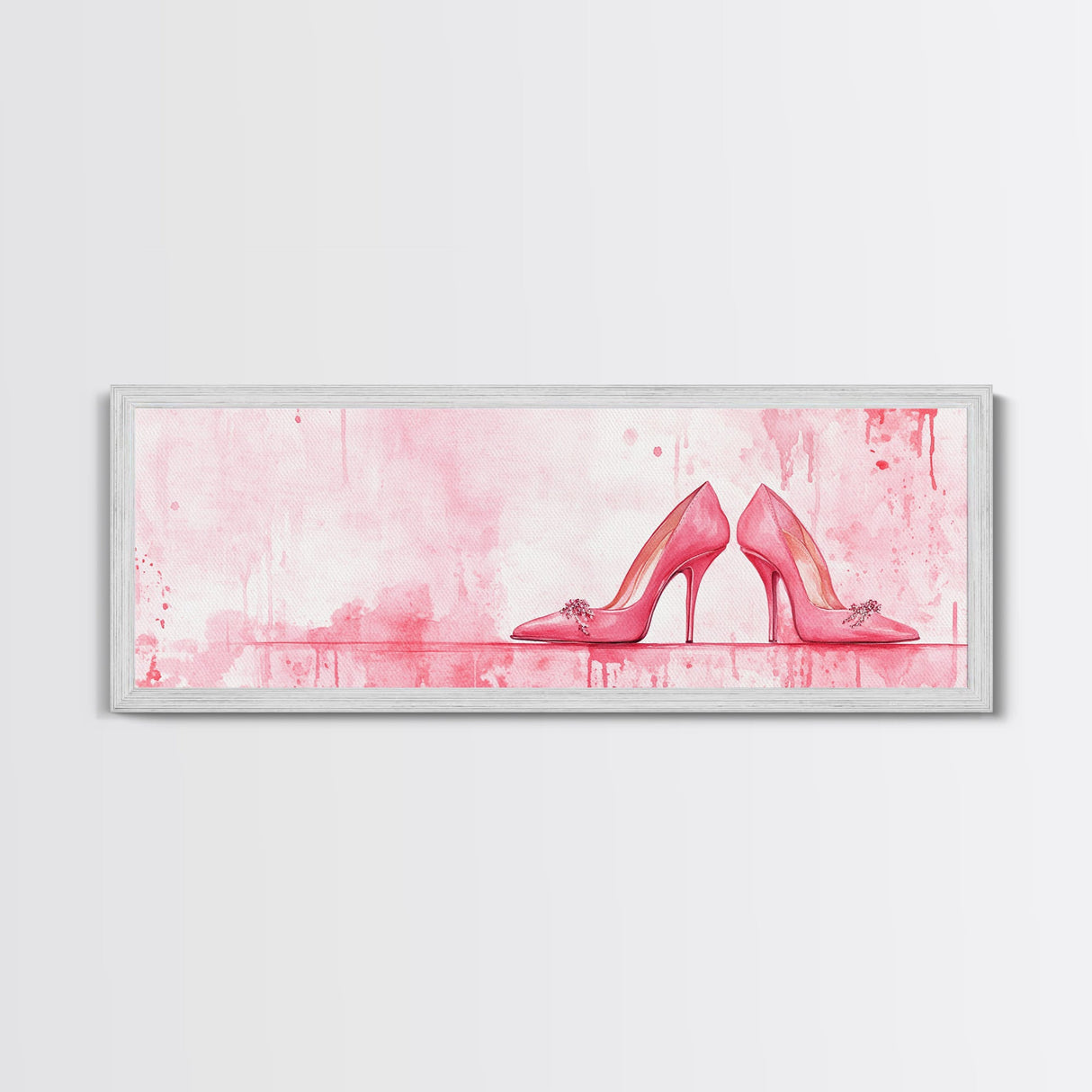 Light Pink Wall Art Framed Canvas Print Featuring Elegant High Heels, Feminine Bedroom Decor, Fashion Artwork Above Bed Idea