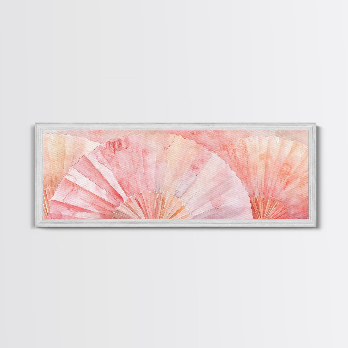 Framed Canvas Print Light Pink Abstract Fan Art Coastal Cowgirl Wall Art Minimalist Rustic Decor Living Room Art Horizontal Painting