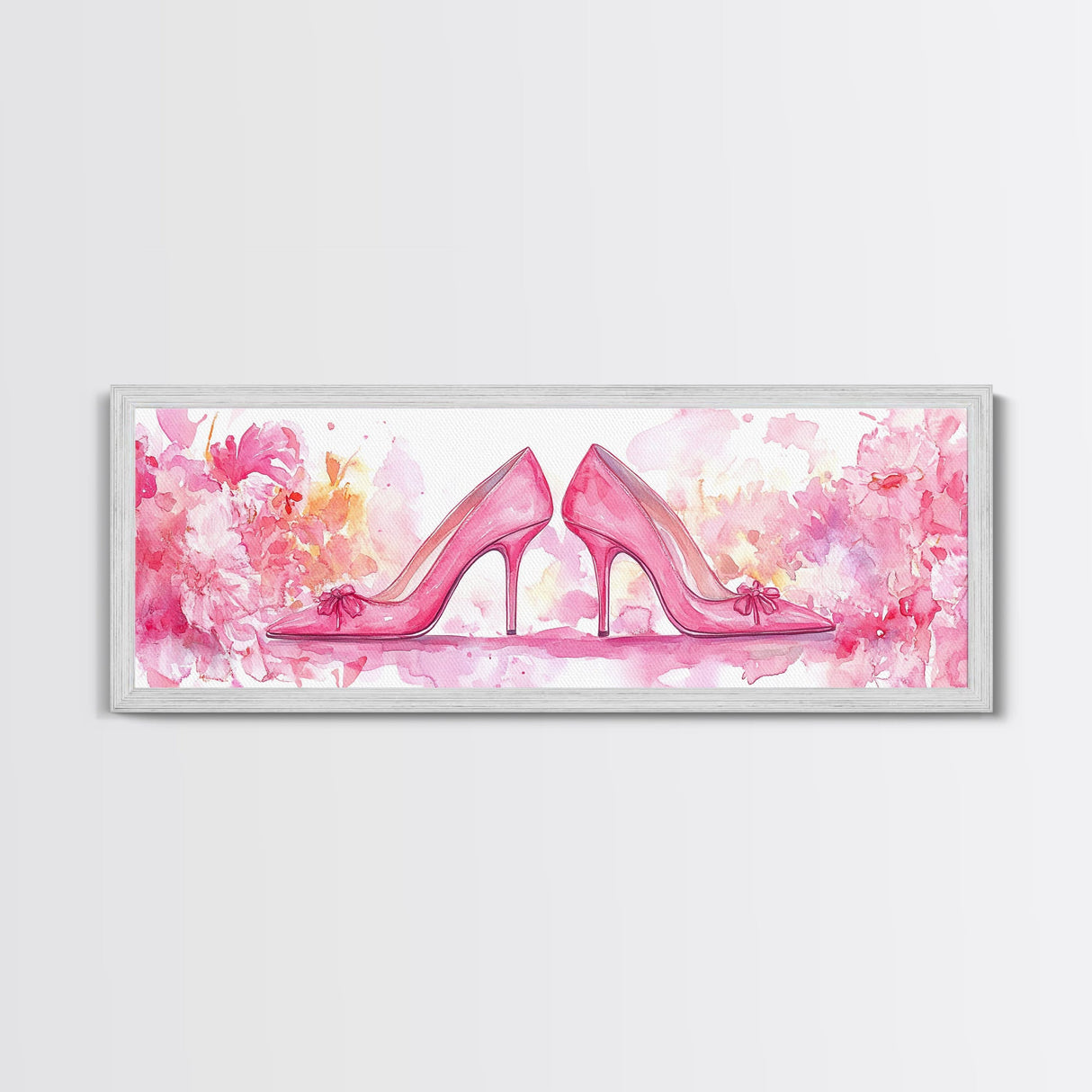 Feminine High Heel Art Framed Canvas Print Pink Wall Art Fashion Inspired Décor Bedroom Living Room Artwork Light Pastel Art Gift