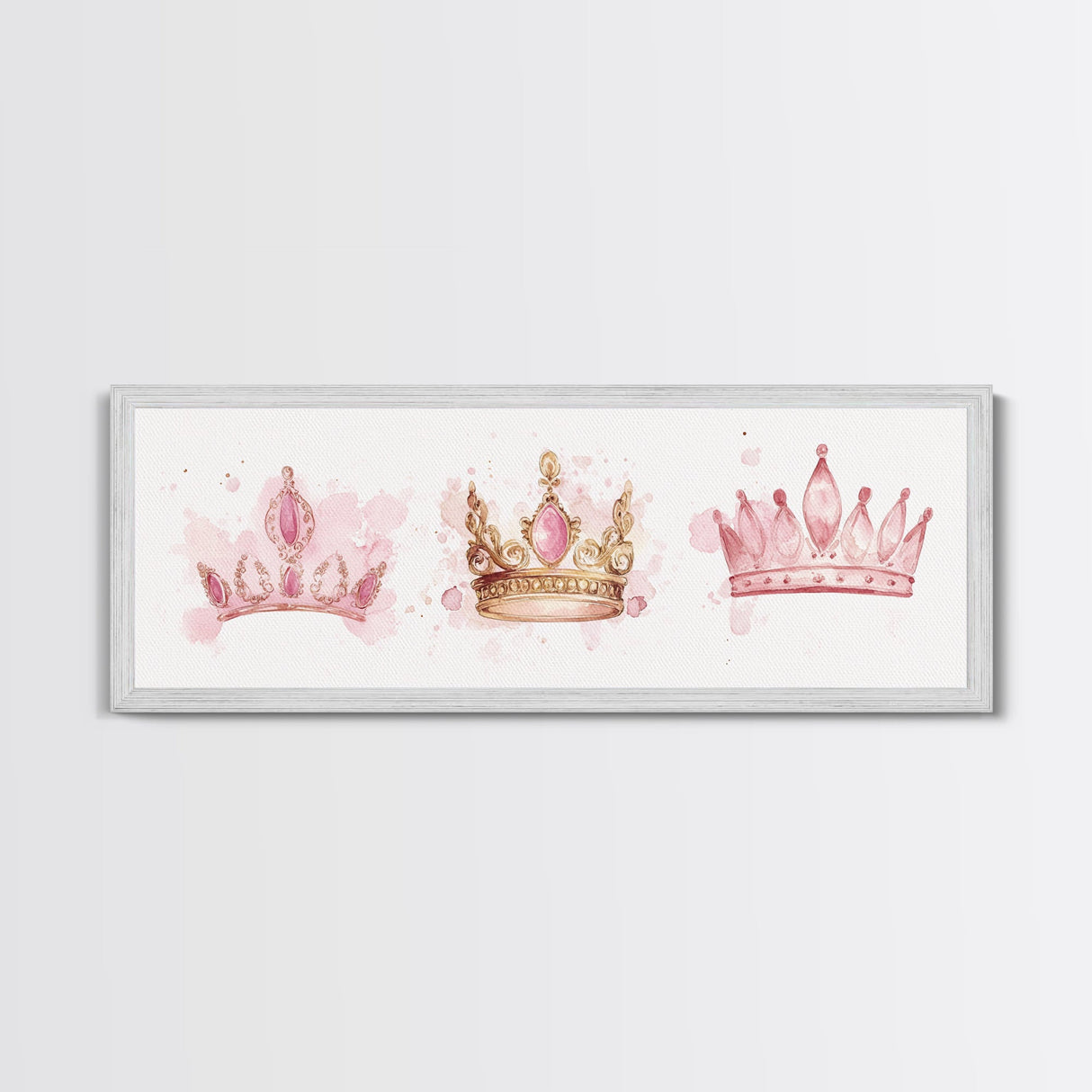 Framed Canvas Print of Elegant Crowns in Pink and Gold Perfect Gift Idea or Dorm Room Light Pink Wall Art with Royal Aesthetic