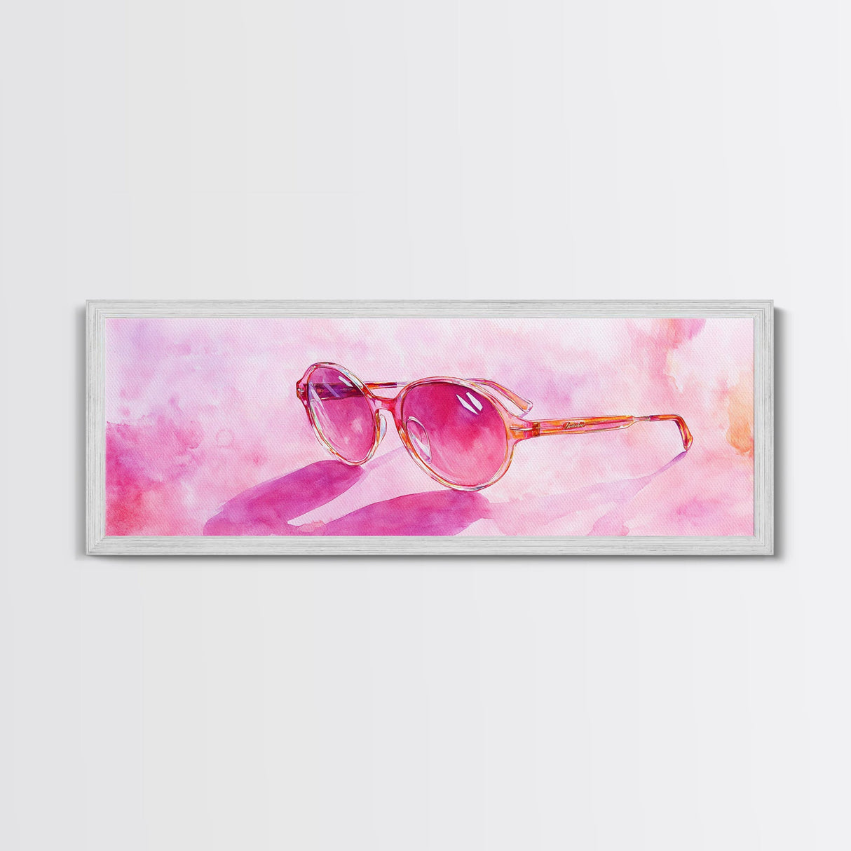 Retro Sunglasses Pink Wall Art Framed Canvas Print Light Pink Horizontal Wall Art Rustic Decor Fashion Illustration Art