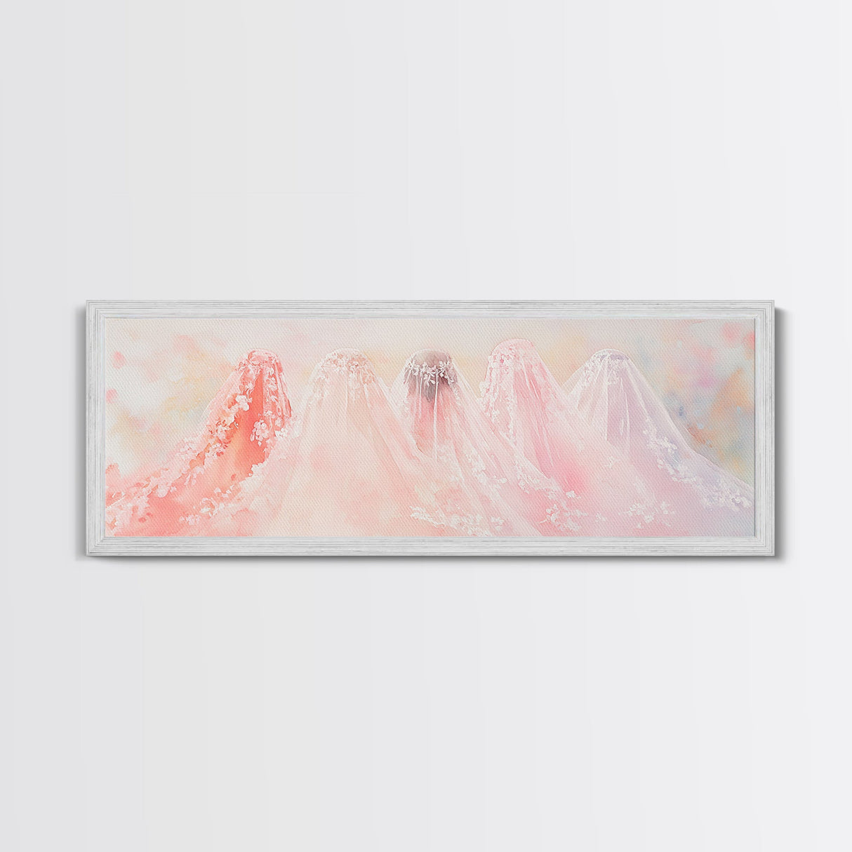 Bridal Veil Light Pink Wall Art Framed Canvas Print Horizontal Wedding Rustic Decor Extra Wide Artwork Bedroom Art