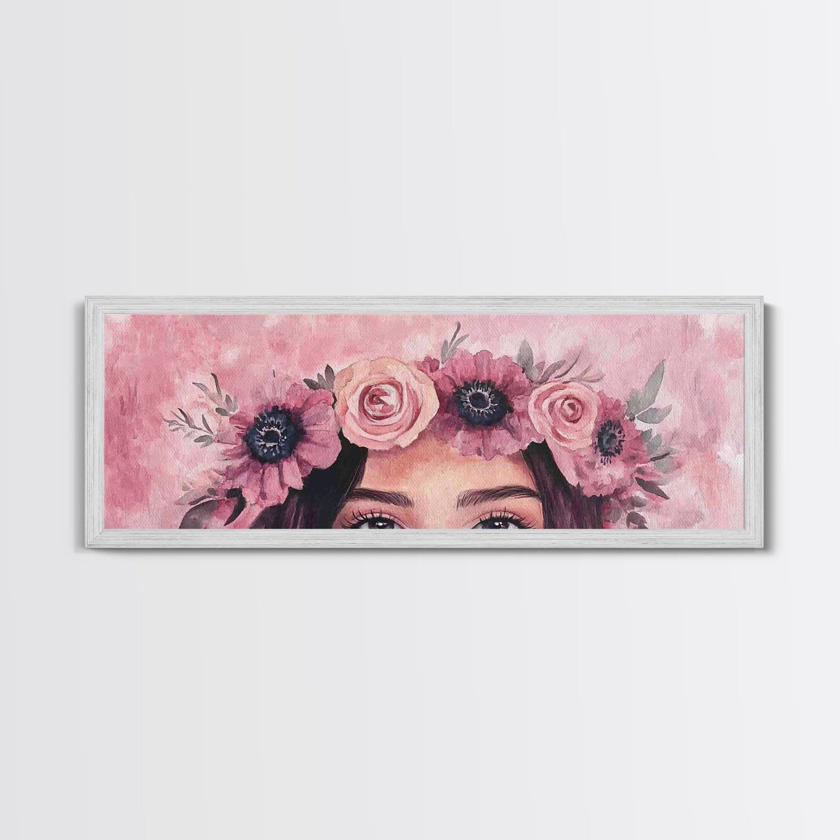 Floral Crown Canvas Print Pink Rose Painting Goddess Art Print Feminine Wall Art Botanical Artwork Whimsical Framed Bedroom Art