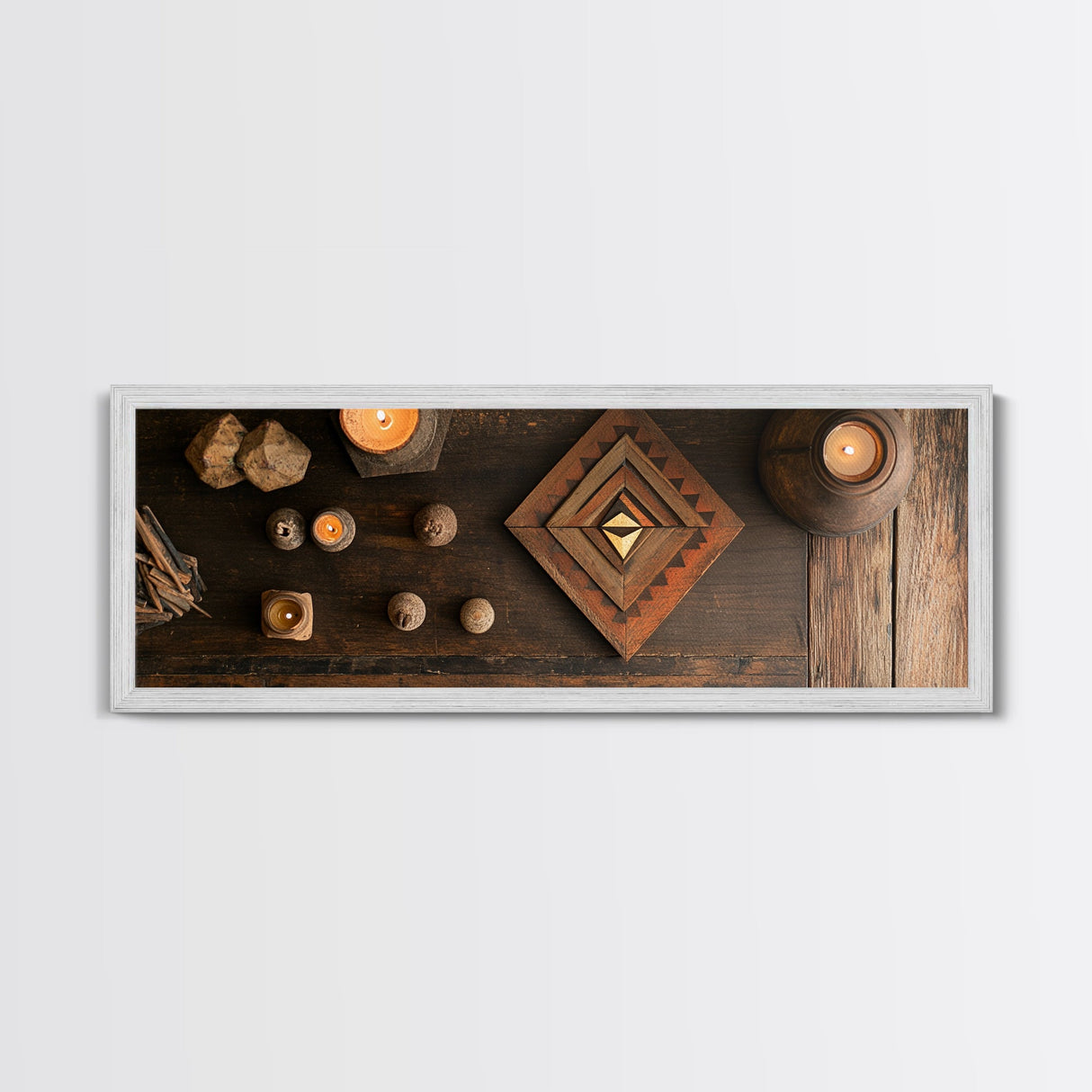 Wabi Sabi Framed Canvas Print Wooden Geometric Art Sacred Geometry Modern Rustic Decor Living Room Unique Gift Idea