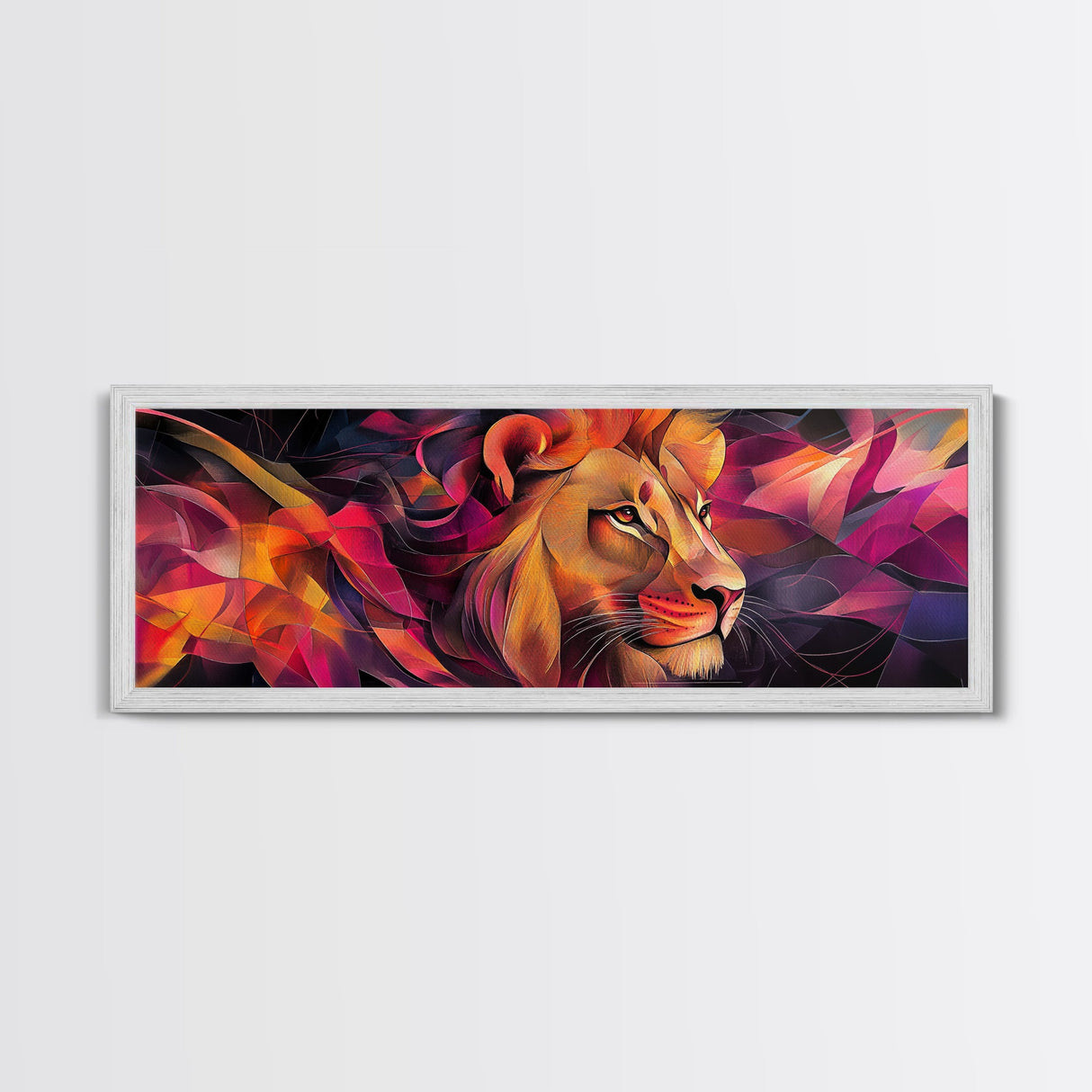 Majestic Lion Glow Framed Canvas Print, Vibrant Wall Art, Rustic Painting, Bedroom Decor, Gift Idea, Above Couch Art, Living Room Art
