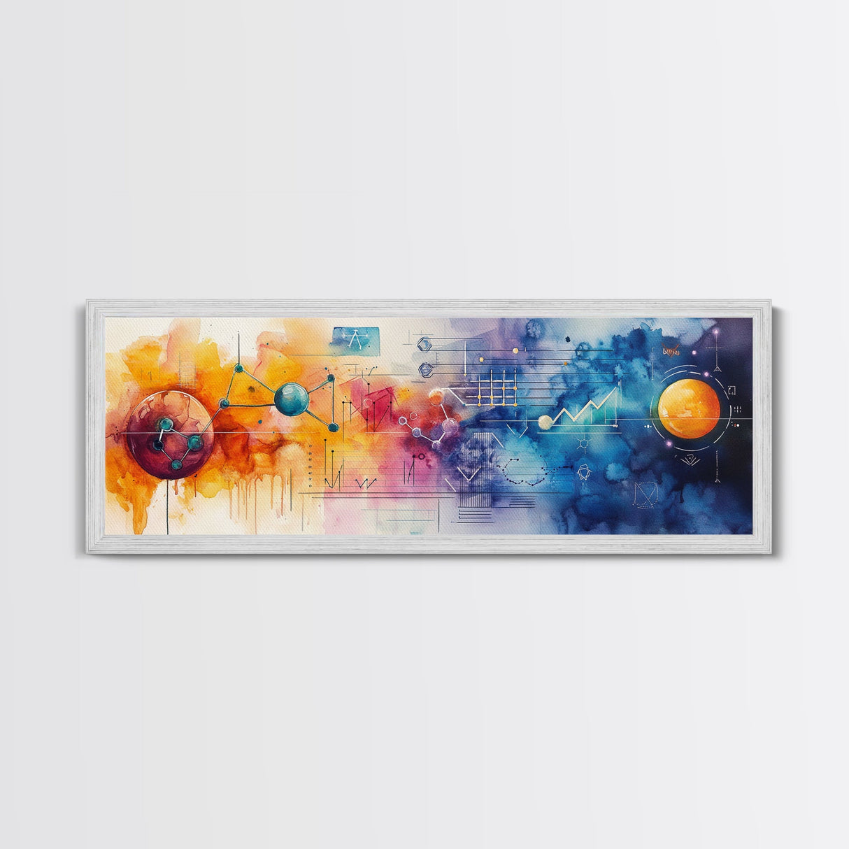 Framed Canvas Print of Cosmic Science Art with Space Diagrams, Therapy Art, Sacred Geometry Wall Art, Horizontal Living Room Art