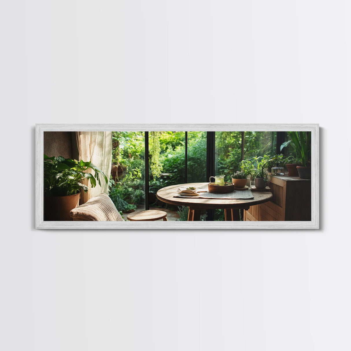 Greenhouse Kitchen Canvas Print, Rustic Dining Art, Botanical Garden Wall Artwork, Natural Farmhouse Decor, Light Filled Wabi Sabi Style