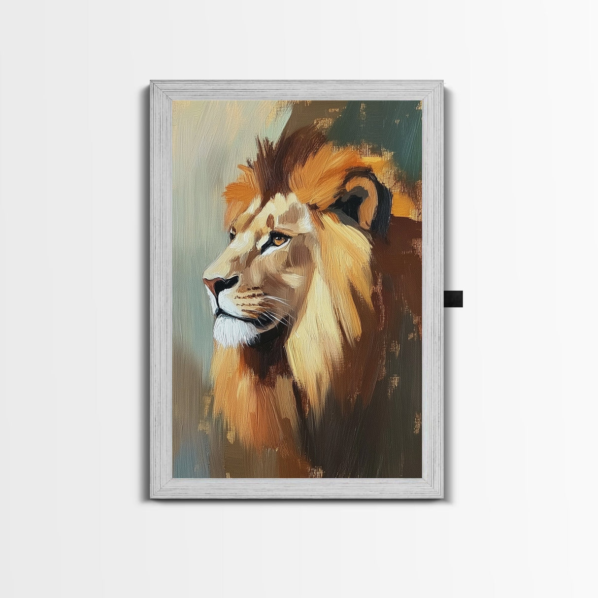 Lion Profile Oil Painting Framed Canvas Print – African Inspired Wildlife Art, Rustic Decor Above Bed Wall Art, Gift Idea Living Room
