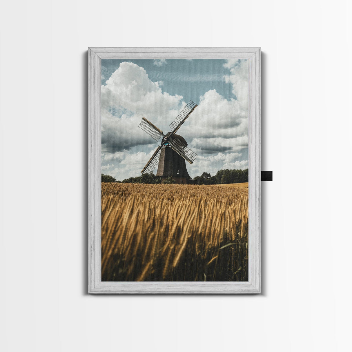 Wheat Field Windmill Framed Canvas Print Rustic Farmhouse Artwork Windmill Wall Art Minimalist Landscape Wall Decor Living Room Art
