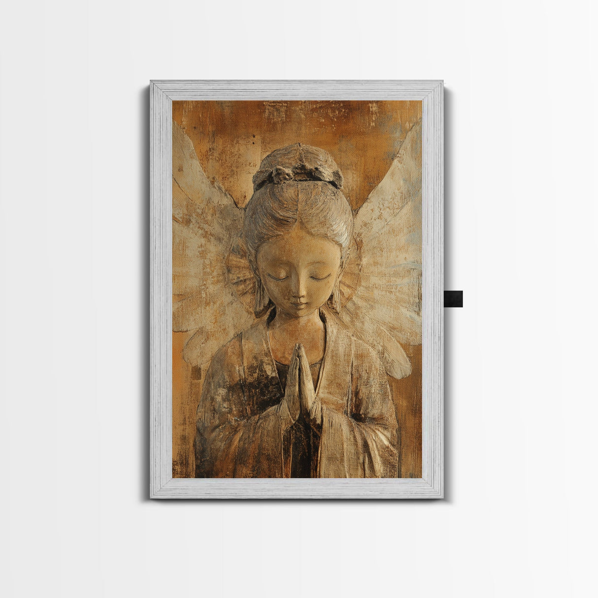Serene Angel Sculpture Framed Canvas Print Angels Wall Art Rustic Wall Art Therapy Art Sacred Peaceful Art Living Room Décor