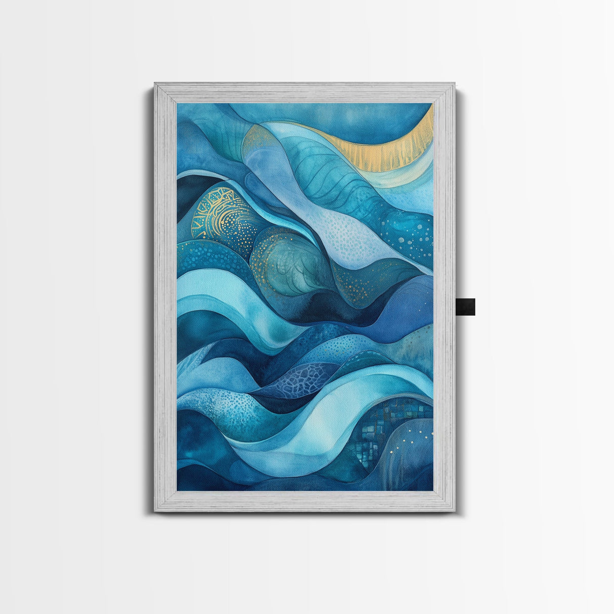 Flowing Blue Waves Canvas Print Modern Coastal Art Abstract Zen Decor Nautical Wall Gift Idea Bedroom Calm Artwork Design