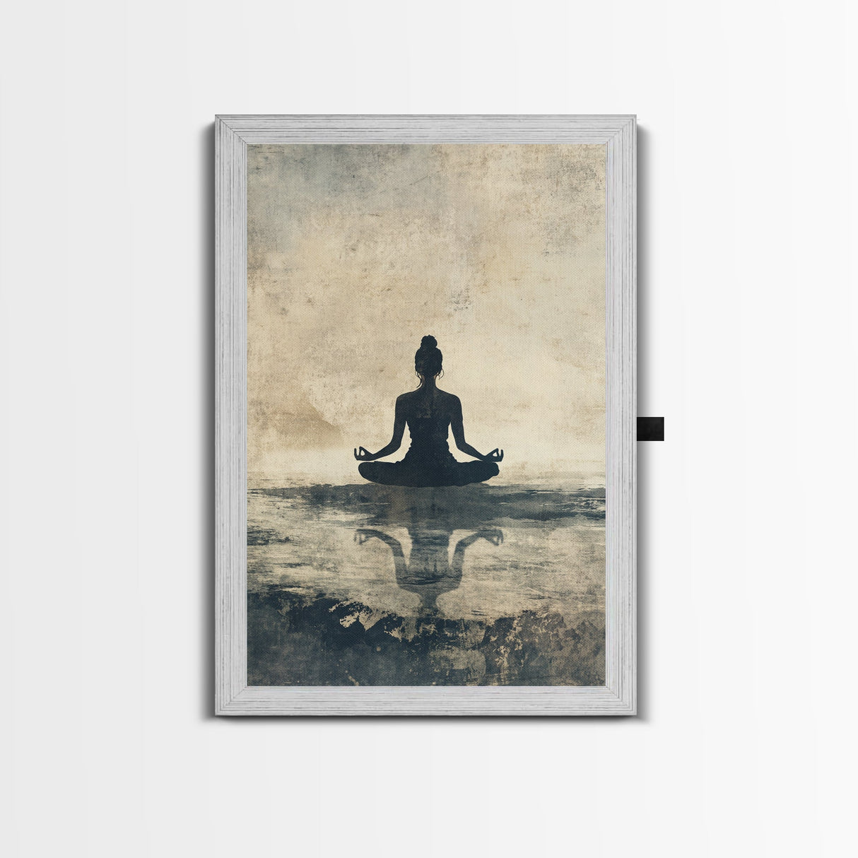 Meditative Silhouette Canvas Print with Wabi Sabi Art, Minimalist Zen Wall Art, Neutral Sage Green Decor, Yoga Art for Relaxation